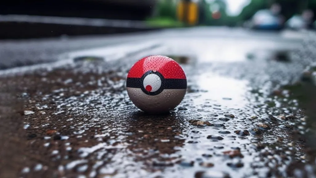 Poké Ball in the rain