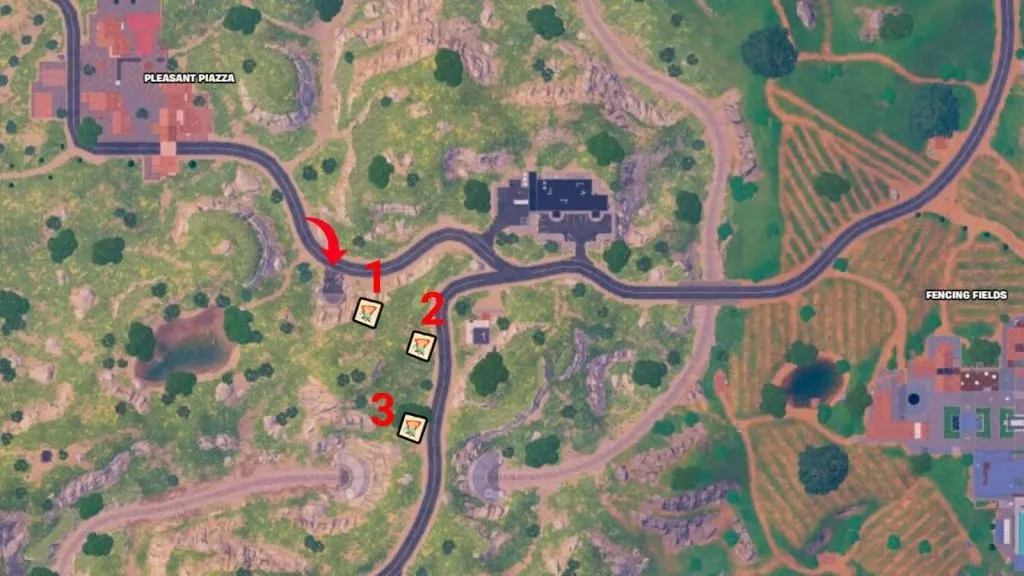 Map of empty pizza box locations in Fortnite