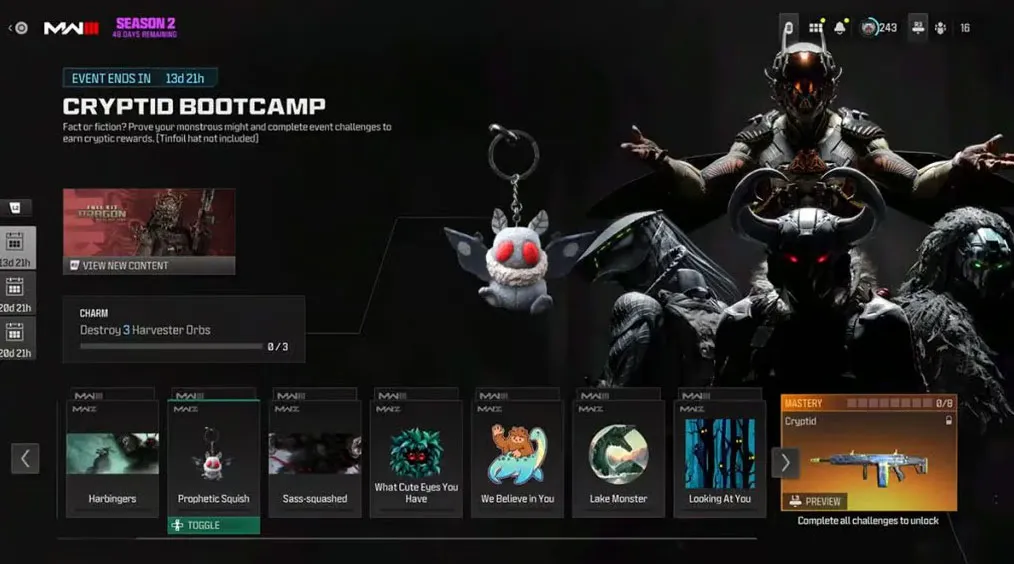 MW3 Cryptid Training Event Rewards