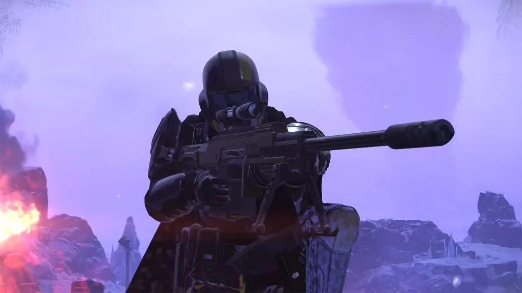 Helldiver with a sniper rifle in Helldivers 2